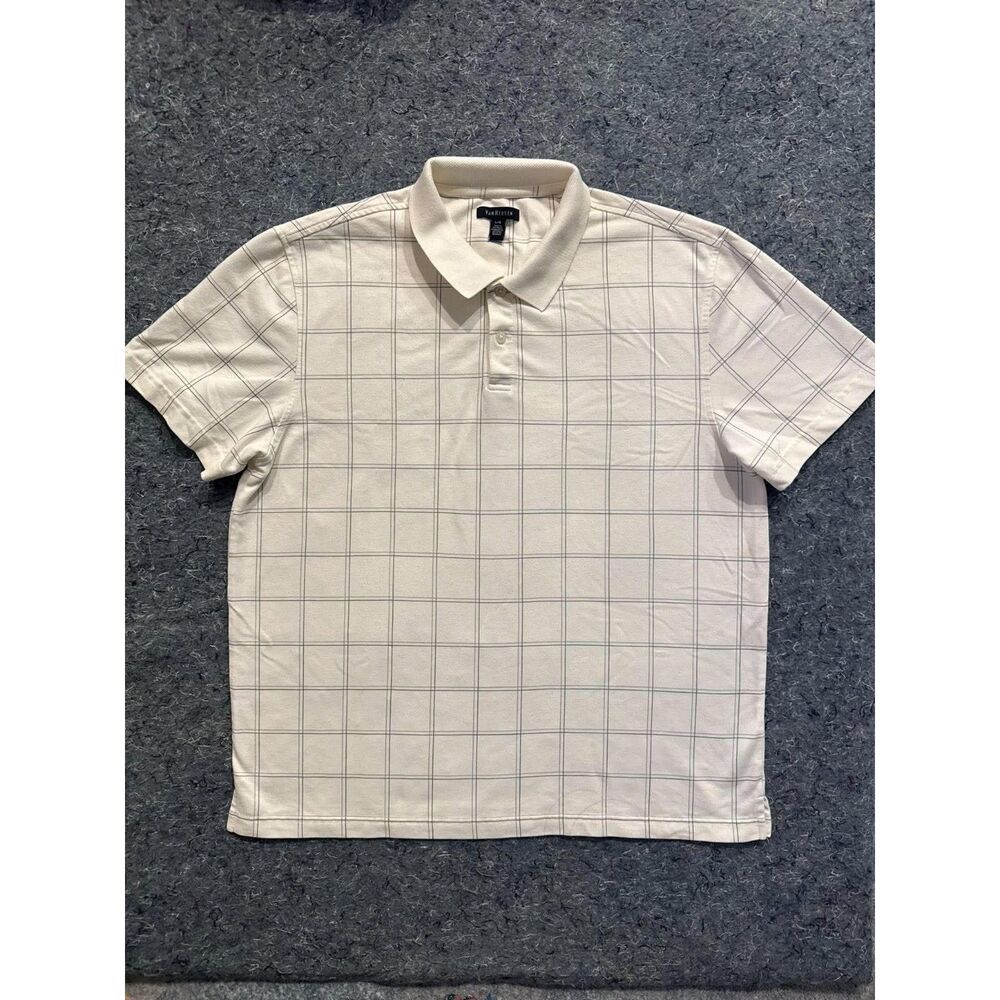 Van Heusen Men’s Large Cream Windowpane Plaid Short Sleeve Polo Shirt